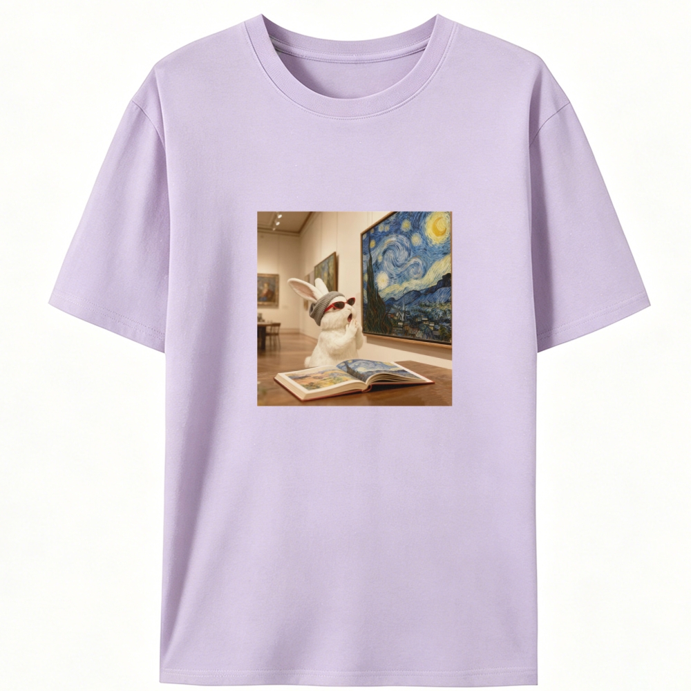 Art Bunny Admiring Starry Night Meme Retro Designed for Women - Slim Fit Cotton Tee