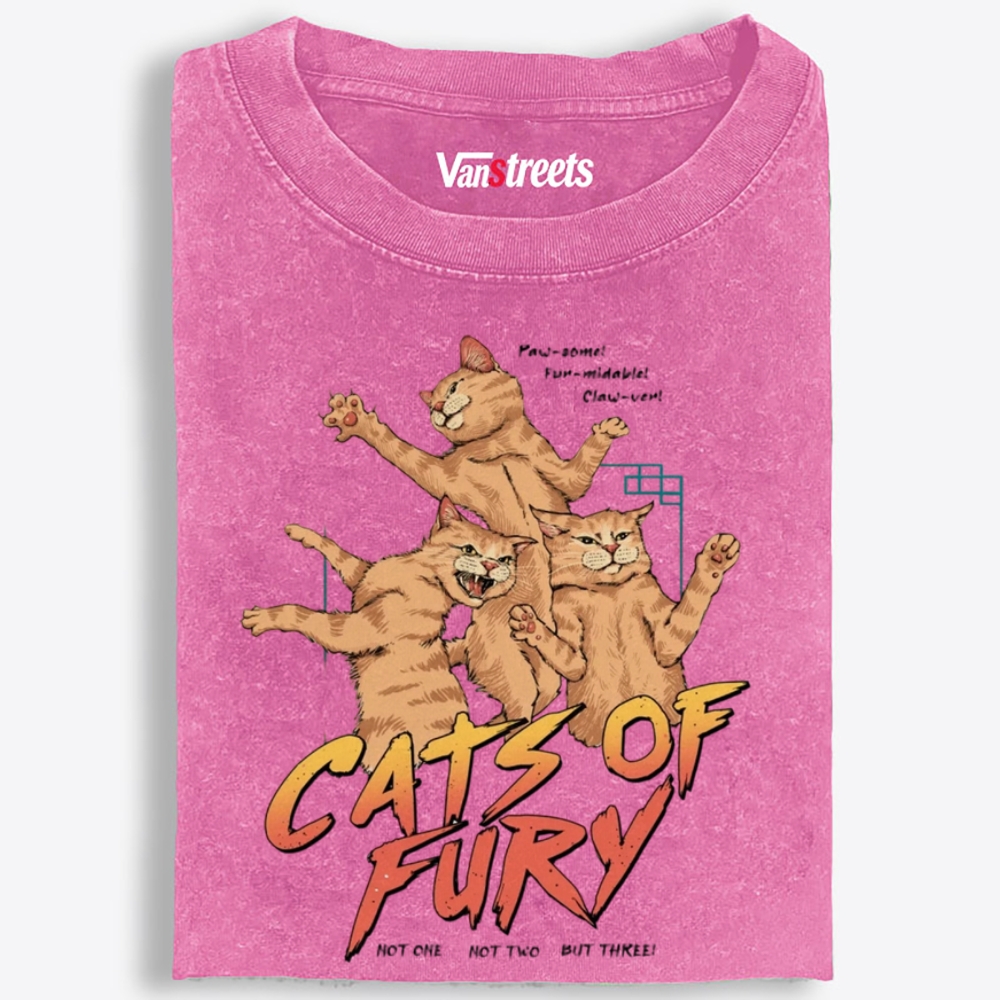 Cats of Fury Retro Washed T-Shirt | 100% Cotton | Streetwear Essential