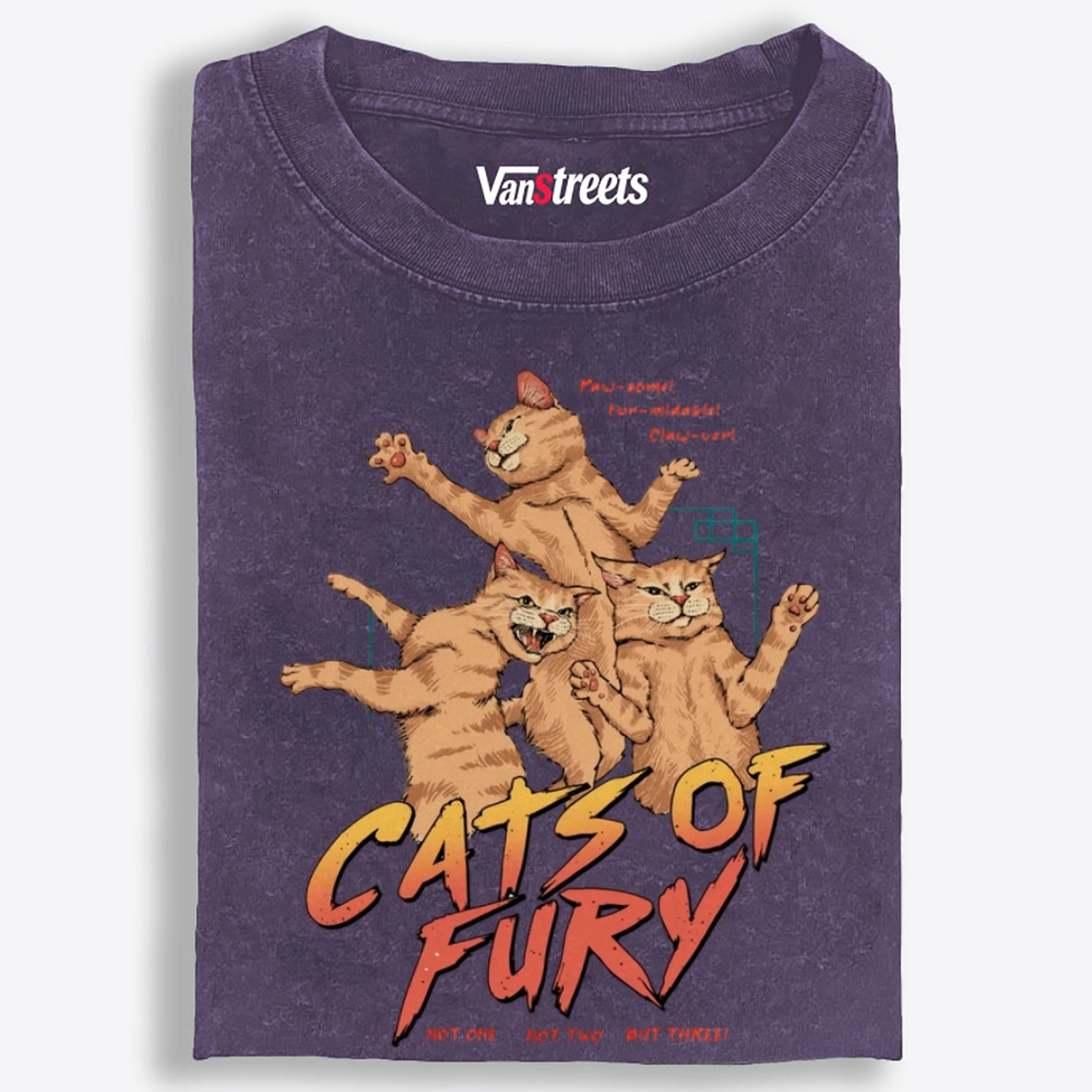 Cats of Fury Retro Washed T-Shirt | 100% Cotton | Streetwear Essential