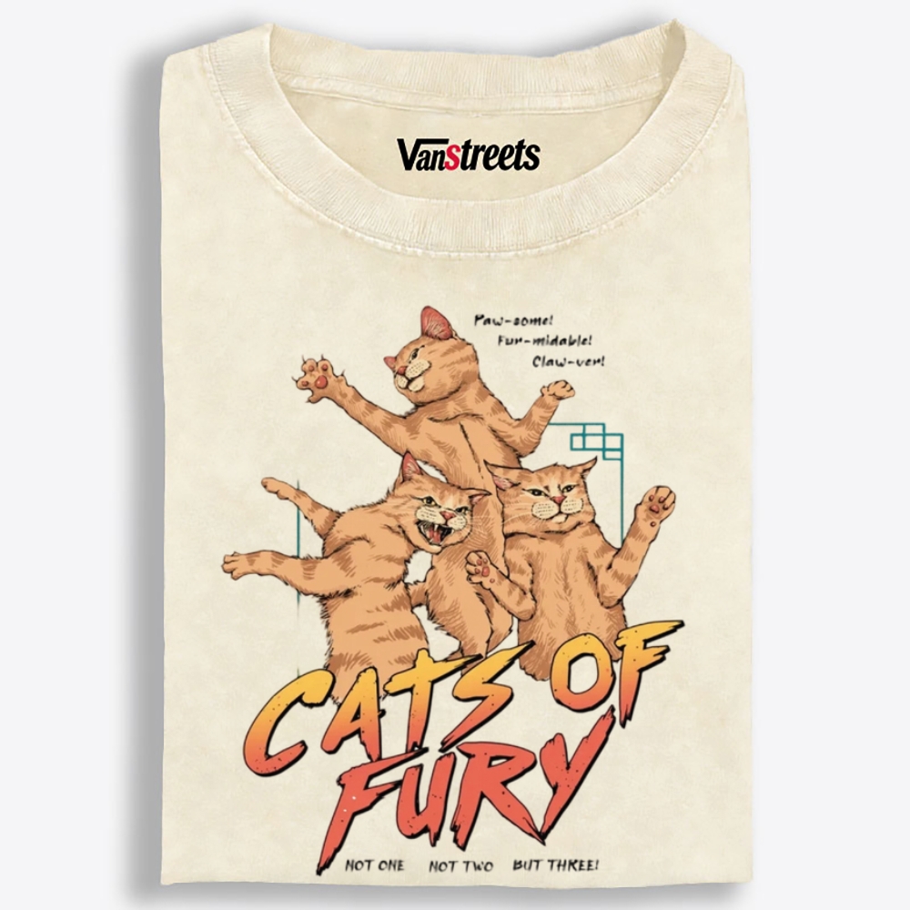 Cats of Fury Retro Washed T-Shirt | 100% Cotton | Streetwear Essential