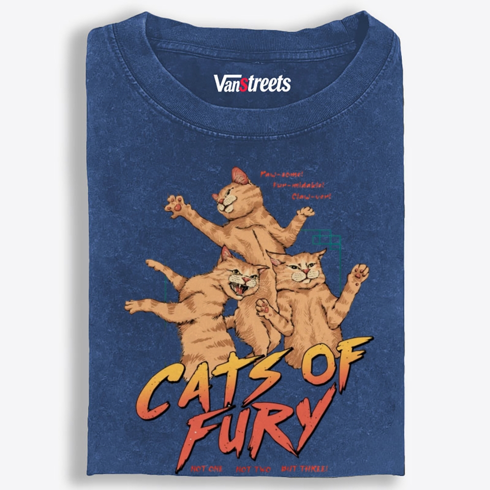 Cats of Fury Retro Washed T-Shirt | 100% Cotton | Streetwear Essential