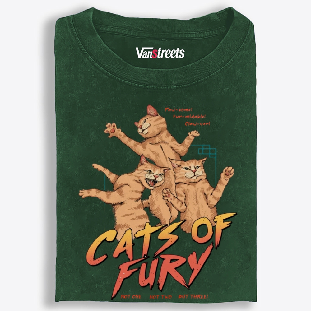 Cats of Fury Retro Washed T-Shirt | 100% Cotton | Streetwear Essential