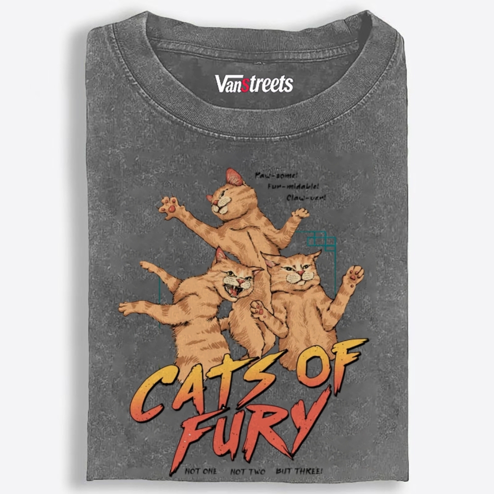 Cats of Fury Retro Washed T-Shirt | 100% Cotton | Streetwear Essential