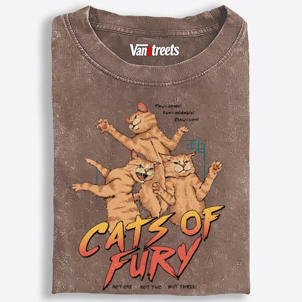 Cats of Fury Retro Washed T-Shirt | 100% Cotton | Streetwear Essential
