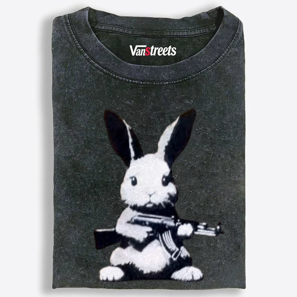 Armed Street Bunny Retro Washed T-Shirt | 100% Cotton | Streetwear Essential