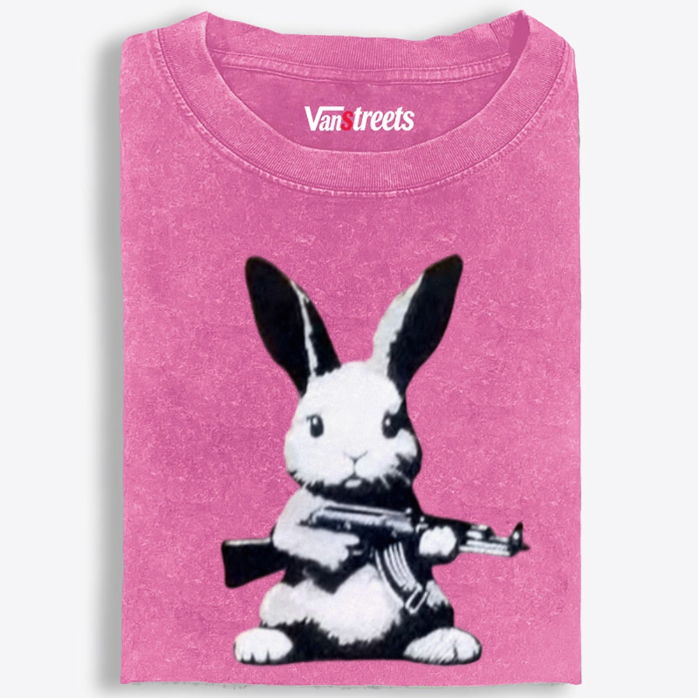 Armed Street Bunny Retro Washed T-Shirt | 100% Cotton | Streetwear Essential
