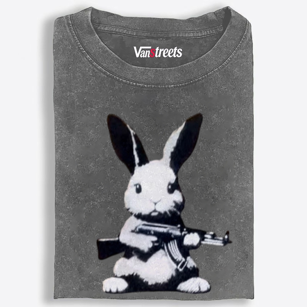 Armed Street Bunny Retro Washed T-Shirt | 100% Cotton | Streetwear Essential