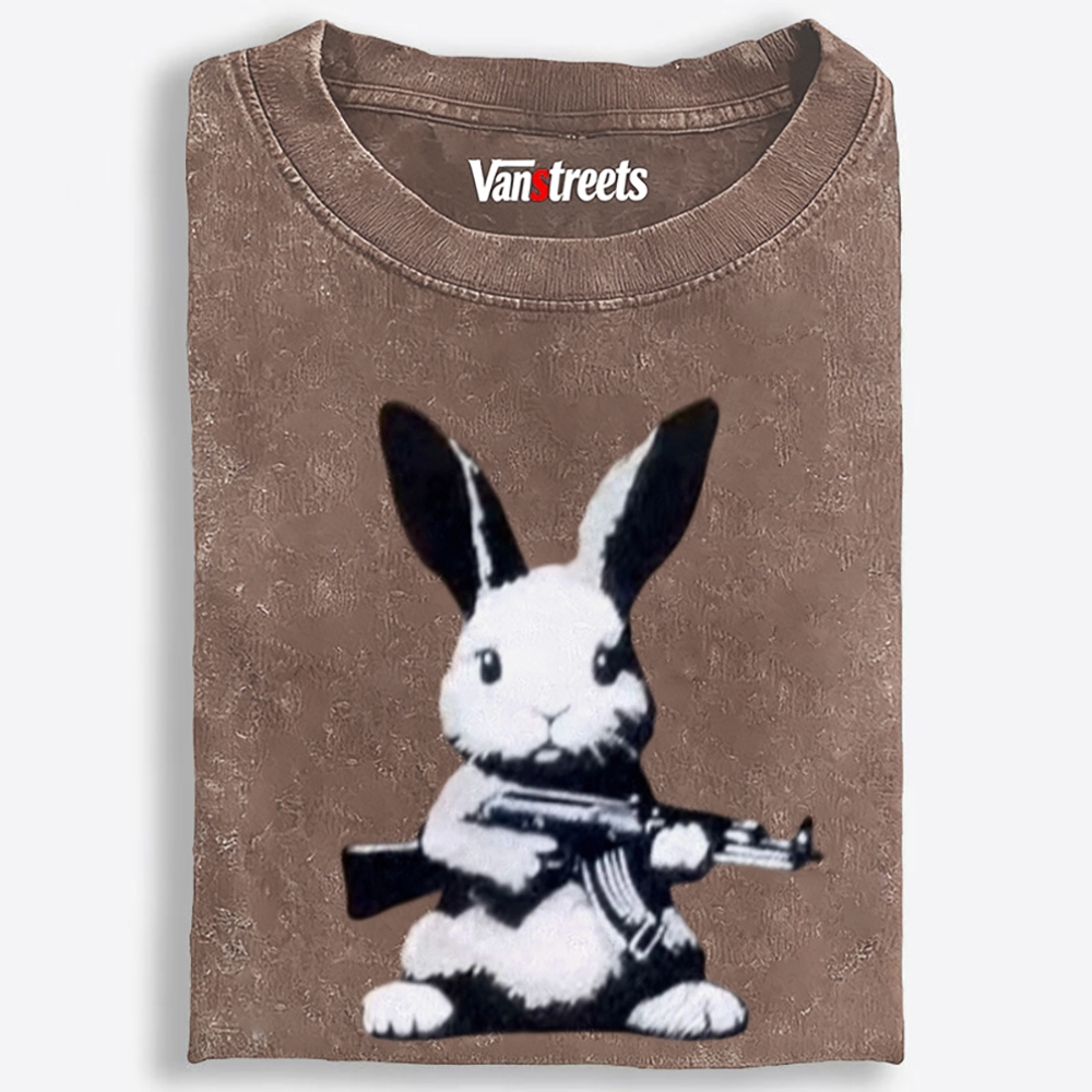 Armed Street Bunny Retro Washed T-Shirt | 100% Cotton | Streetwear Essential