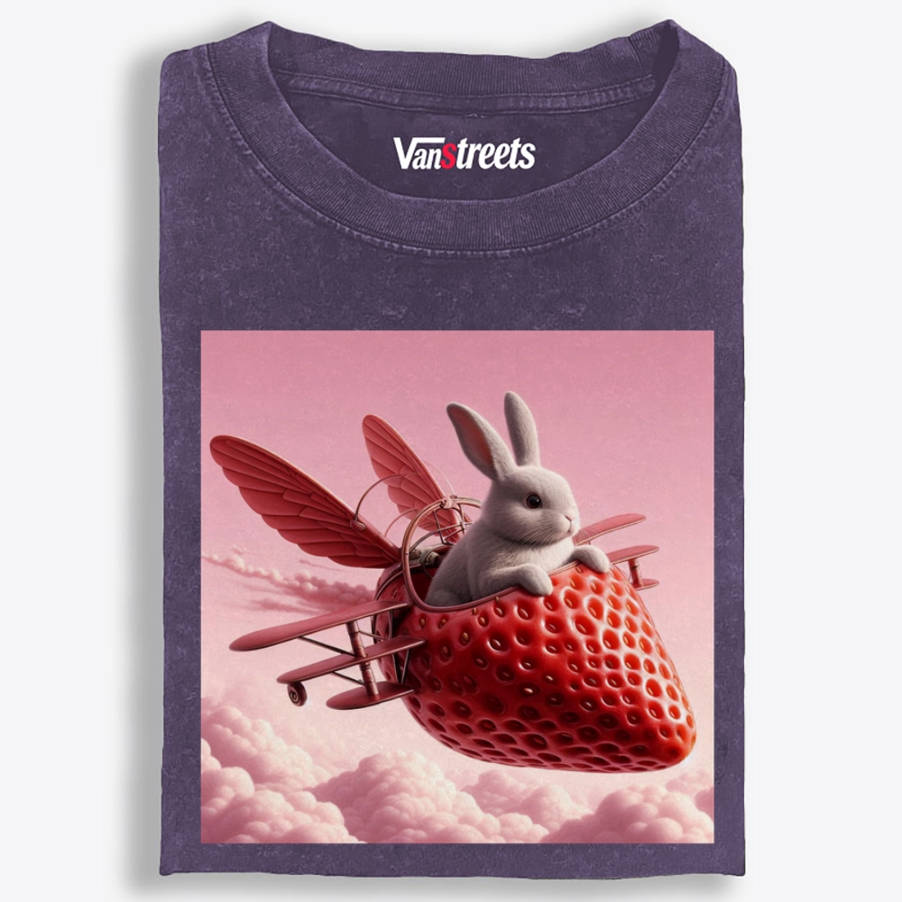Strawberry Airplane Bunny Retro Washed T-Shirt | 100% Cotton | Streetwear Essential