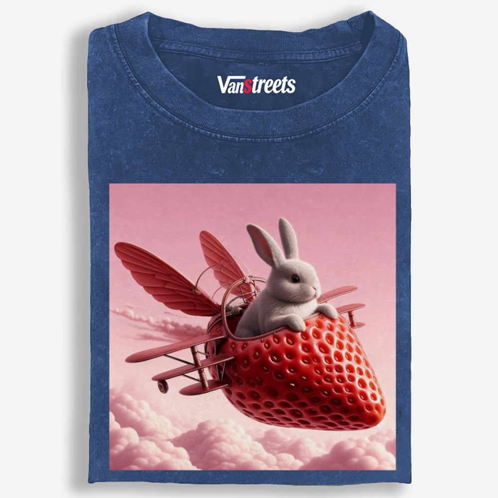 Strawberry Airplane Bunny Retro Washed T-Shirt | 100% Cotton | Streetwear Essential