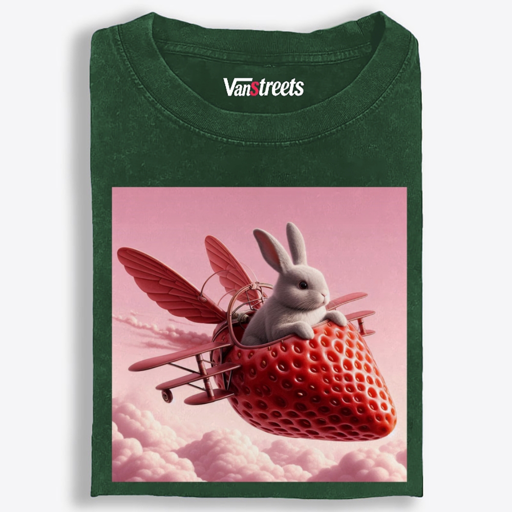 Strawberry Airplane Bunny Retro Washed T-Shirt | 100% Cotton | Streetwear Essential