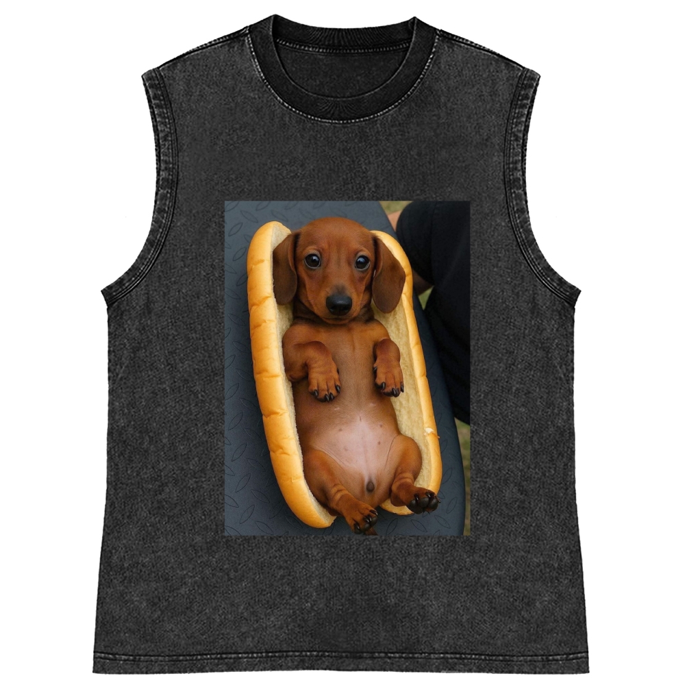 Hot Dog Dachshund Meme Retro Washed Tank Top
