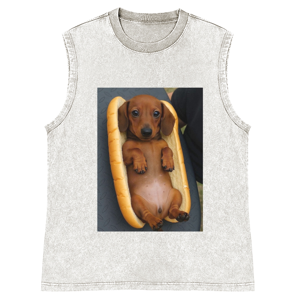 Hot Dog Dachshund Meme Retro Washed Tank Top