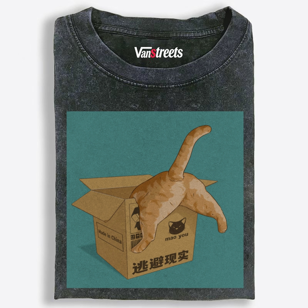 Cat's Escape Plan Retro Washed T-Shirt | 100% Cotton | Streetwear Essential
