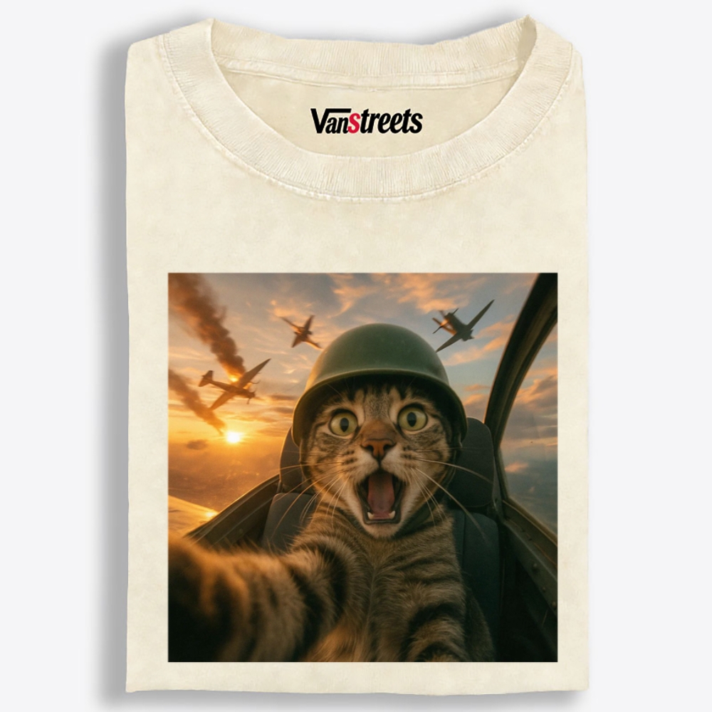 Dogfight Selfie Cat Retro Washed T-Shirt | 100% Cotton | Streetwear Essential