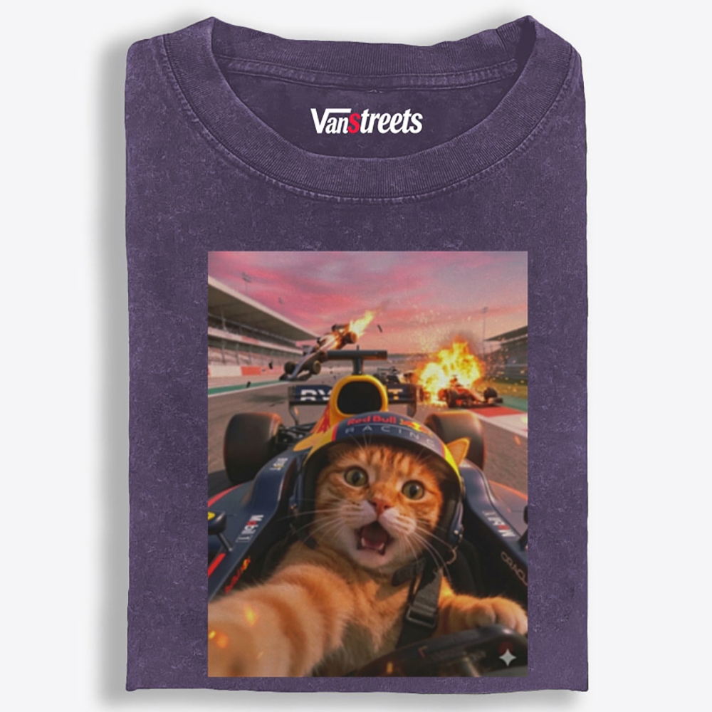 Ace Racer Meow Retro Washed T-Shirt | 100% Cotton | Streetwear Essential
