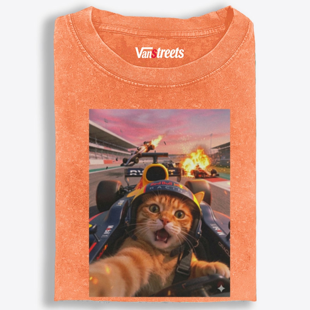 Ace Racer Meow Retro Washed T-Shirt | 100% Cotton | Streetwear Essential