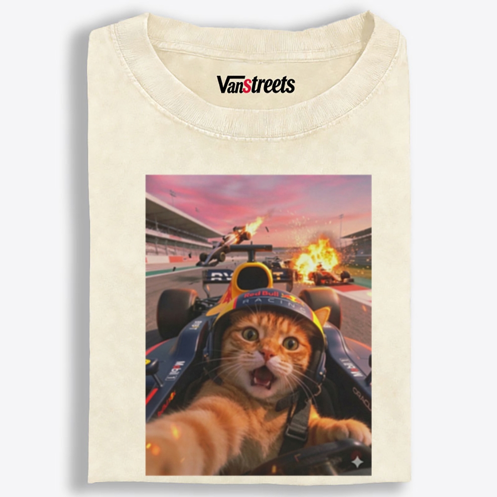Ace Racer Meow Retro Washed T-Shirt | 100% Cotton | Streetwear Essential