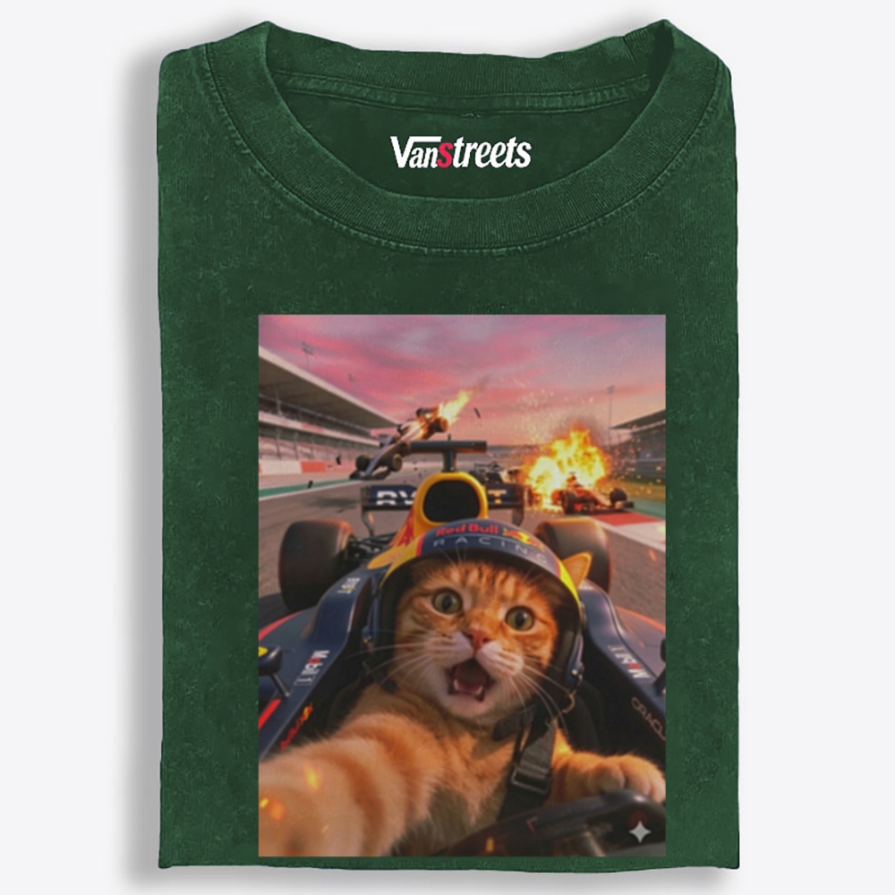 Ace Racer Meow Retro Washed T-Shirt | 100% Cotton | Streetwear Essential