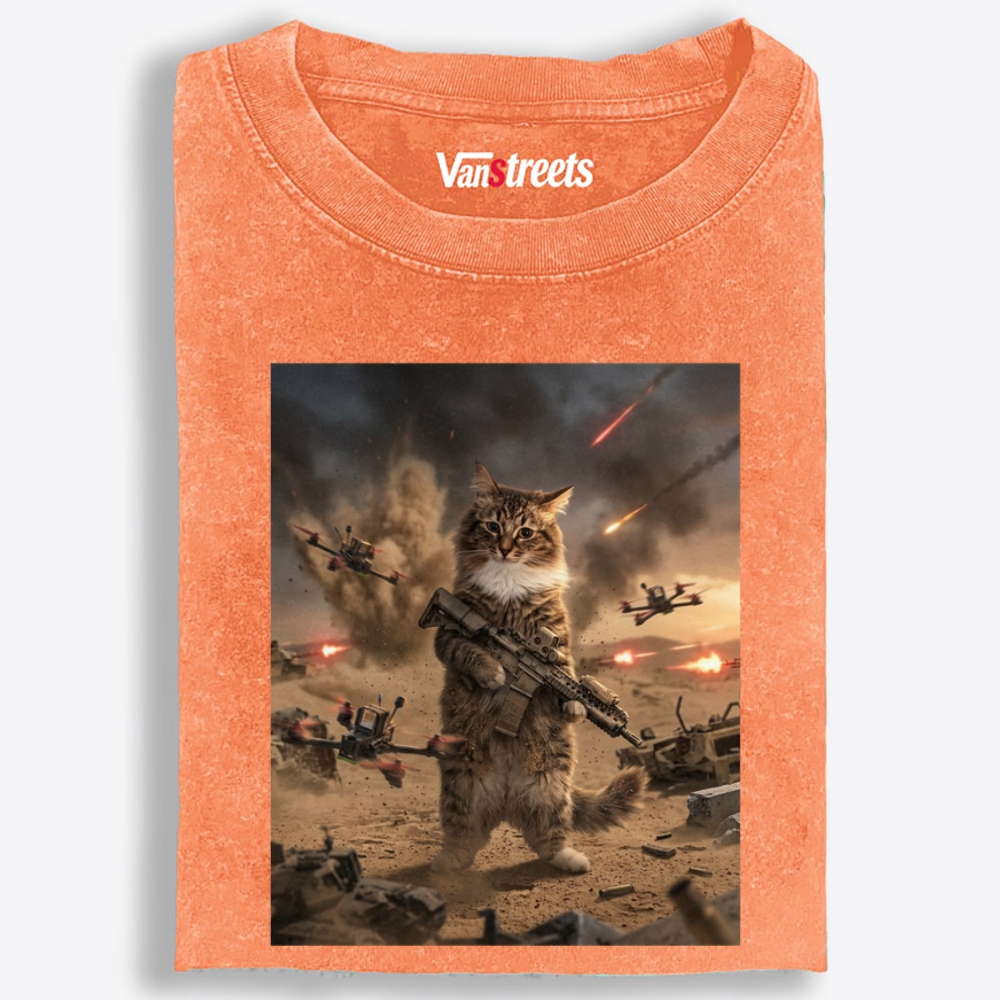 Battlefield Badass Meow Retro Washed T-Shirt | 100% Cotton | Streetwear Essential