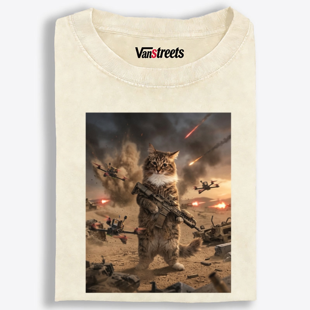 Battlefield Badass Meow Retro Washed T-Shirt | 100% Cotton | Streetwear Essential