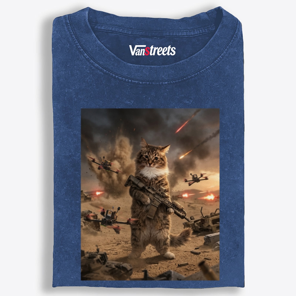 Battlefield Badass Meow Retro Washed T-Shirt | 100% Cotton | Streetwear Essential