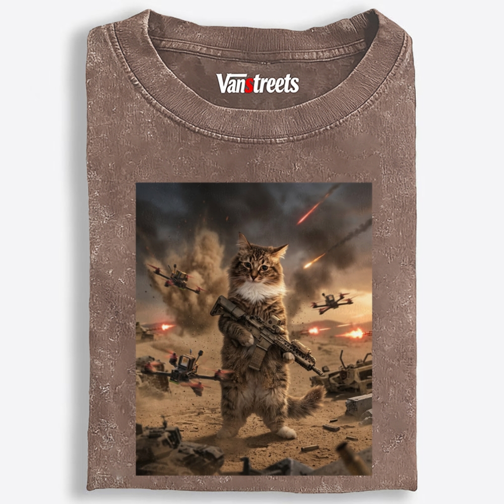Battlefield Badass Meow Retro Washed T-Shirt | 100% Cotton | Streetwear Essential
