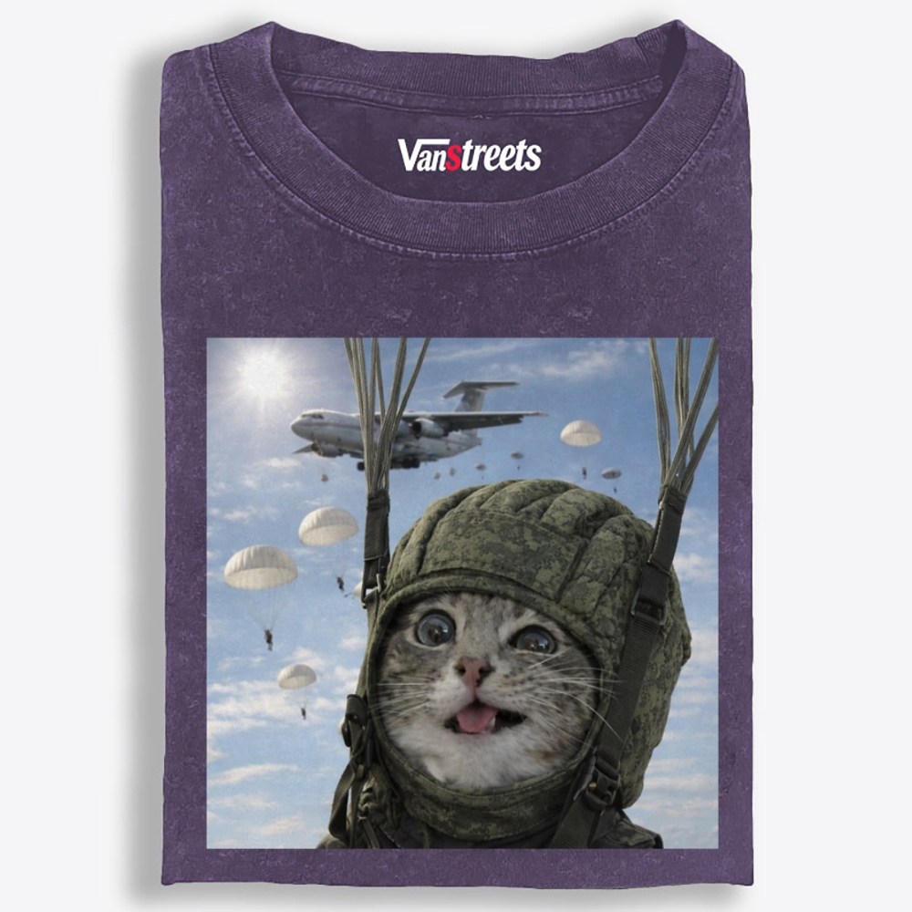 Ace Paratrooper Meow Retro Washed T-Shirt | 100% Cotton | Streetwear Essential