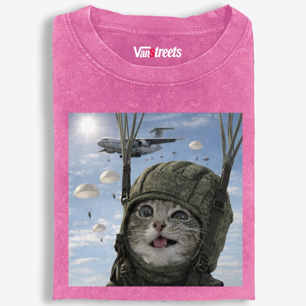 Ace Paratrooper Meow Retro Washed T-Shirt | 100% Cotton | Streetwear Essential