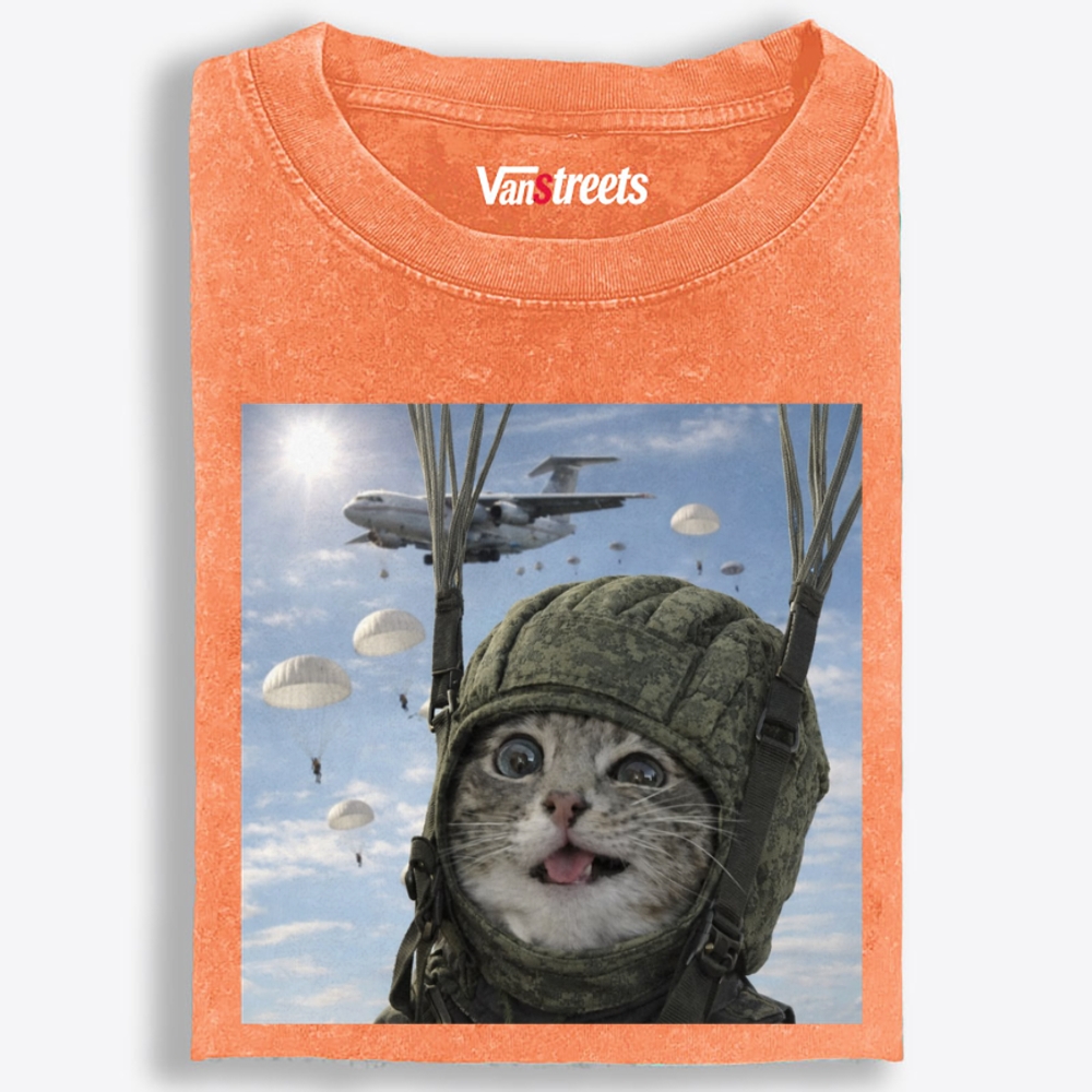 Ace Paratrooper Meow Retro Washed T-Shirt | 100% Cotton | Streetwear Essential