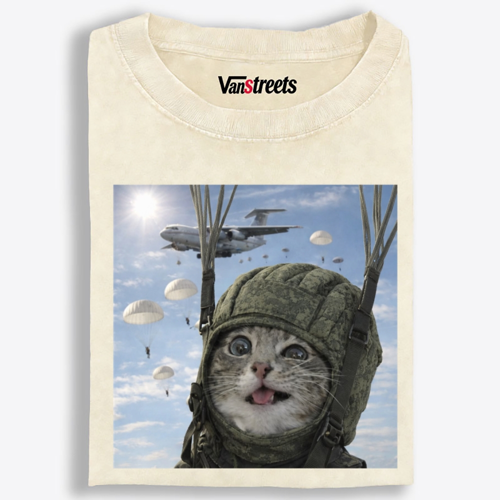 Ace Paratrooper Meow Retro Washed T-Shirt | 100% Cotton | Streetwear Essential