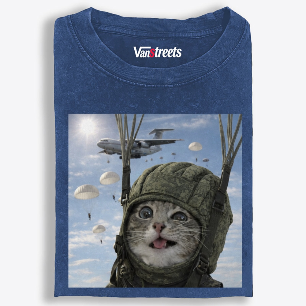 Ace Paratrooper Meow Retro Washed T-Shirt | 100% Cotton | Streetwear Essential
