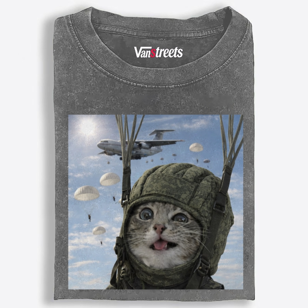 Ace Paratrooper Meow Retro Washed T-Shirt | 100% Cotton | Streetwear Essential