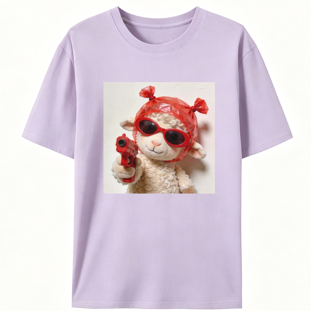 Red Gun Gangsta Lamb Meme Retro Designed for Women - Slim Fit Cotton Tee