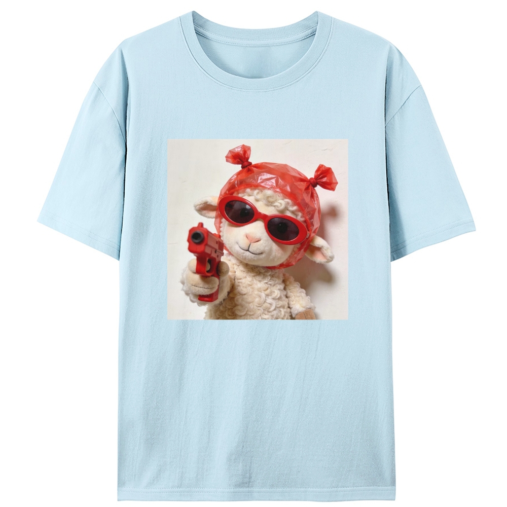 Red Gun Gangsta Lamb Meme Retro Designed for Women - Slim Fit Cotton Tee
