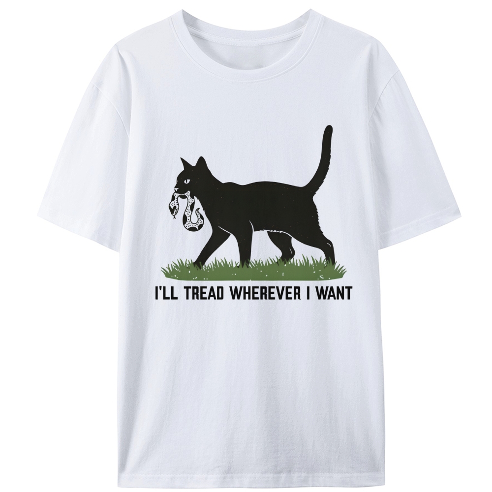 Black Cat vs Snake "I'll Tread Wherever I Want" Retro Designed for Women - Slim Fit Cotton Tee