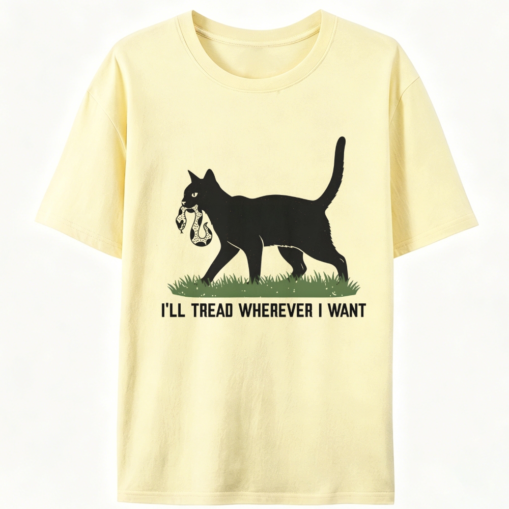 Black Cat vs Snake "I'll Tread Wherever I Want" Retro Designed for Women - Slim Fit Cotton Tee