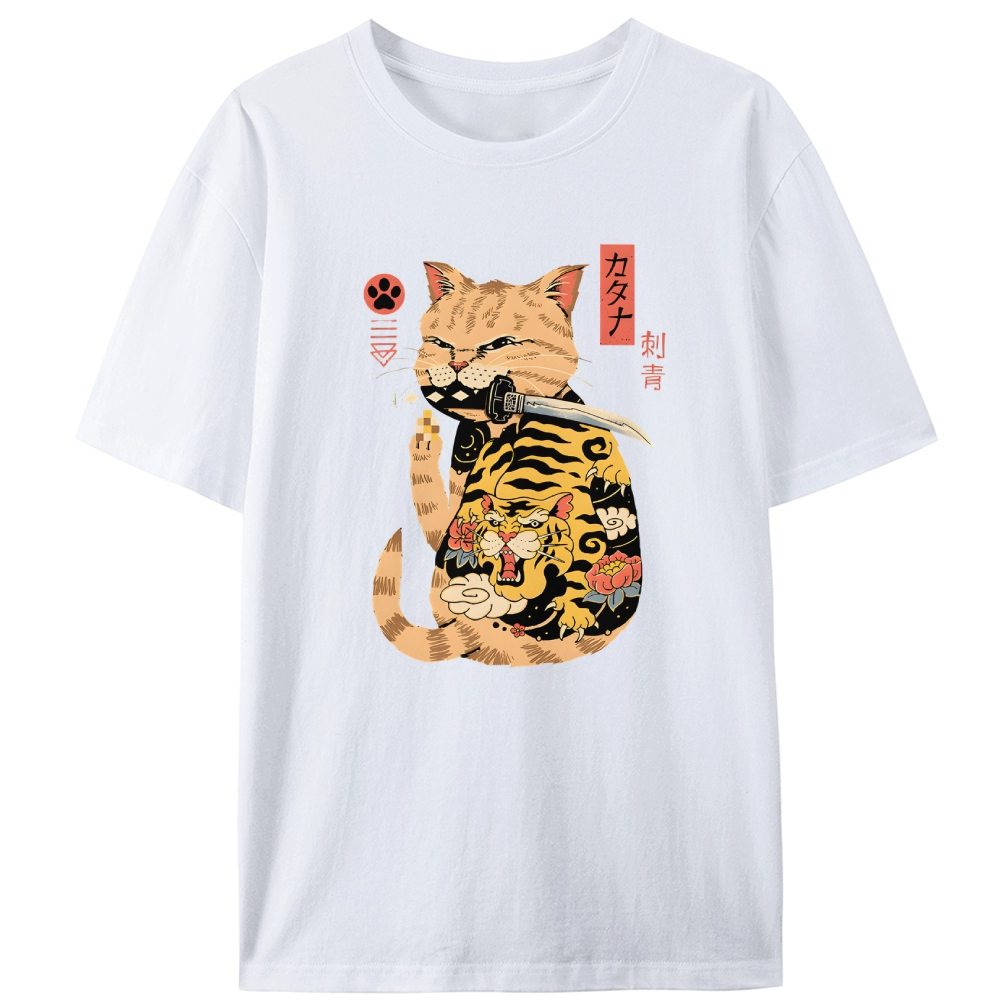 Fortune Cat Samurai Retro Designed for Women - Slim Fit Cotton Tee