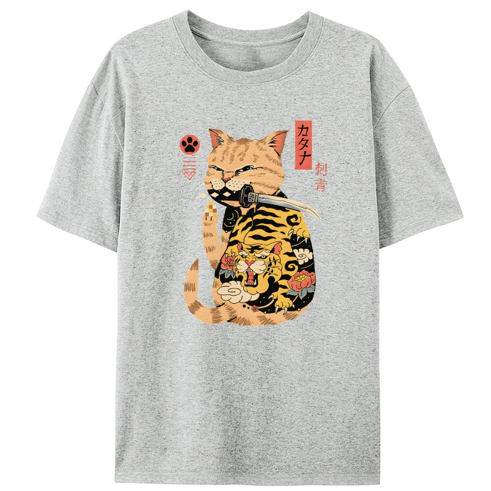 Fortune Cat Samurai Retro Designed for Women - Slim Fit Cotton Tee
