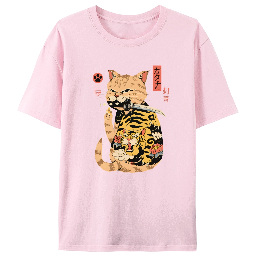 Fortune Cat Samurai Retro Designed for Women - Slim Fit Cotton Tee