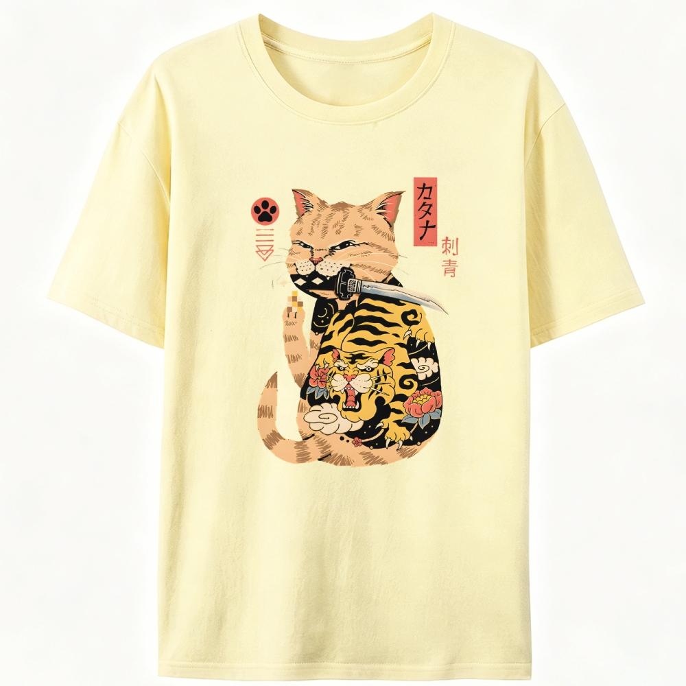 Fortune Cat Samurai Retro Designed for Women - Slim Fit Cotton Tee
