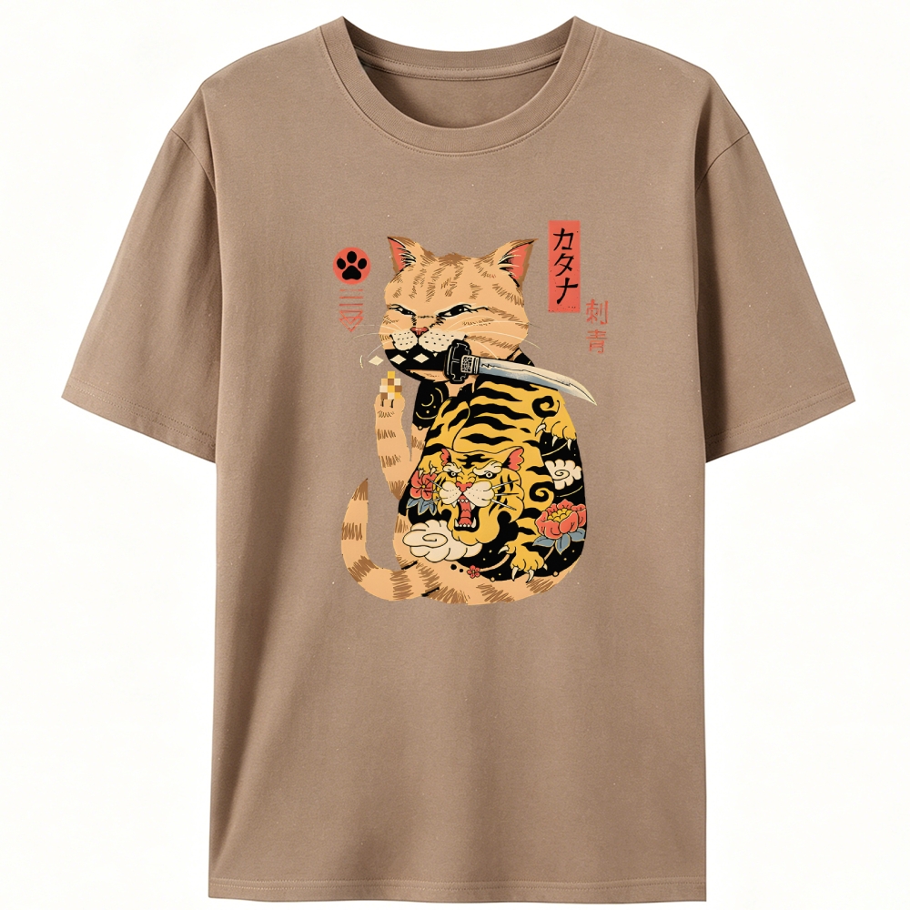 Fortune Cat Samurai Retro Designed for Women - Slim Fit Cotton Tee