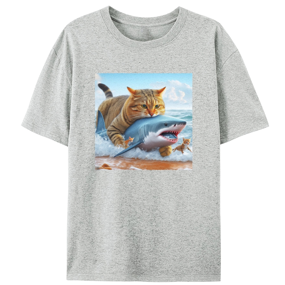 Cat Riding Shark · Ocean Boss Retro Designed for Women - Slim Fit Cotton Tee