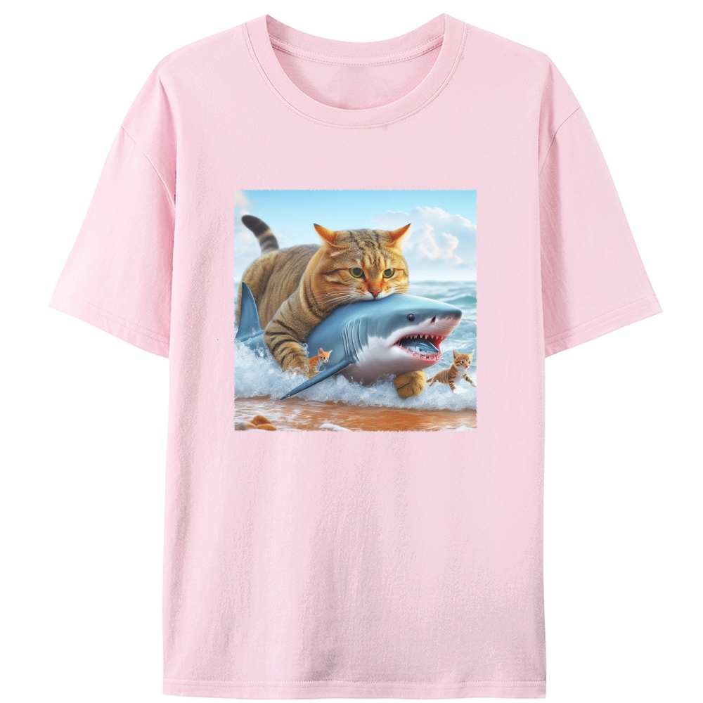 Cat Riding Shark · Ocean Boss Retro Designed for Women - Slim Fit Cotton Tee