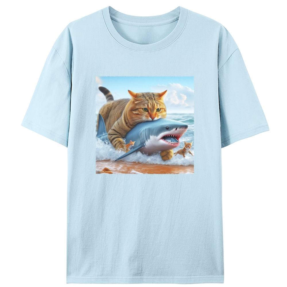 Cat Riding Shark · Ocean Boss Retro Designed for Women - Slim Fit Cotton Tee