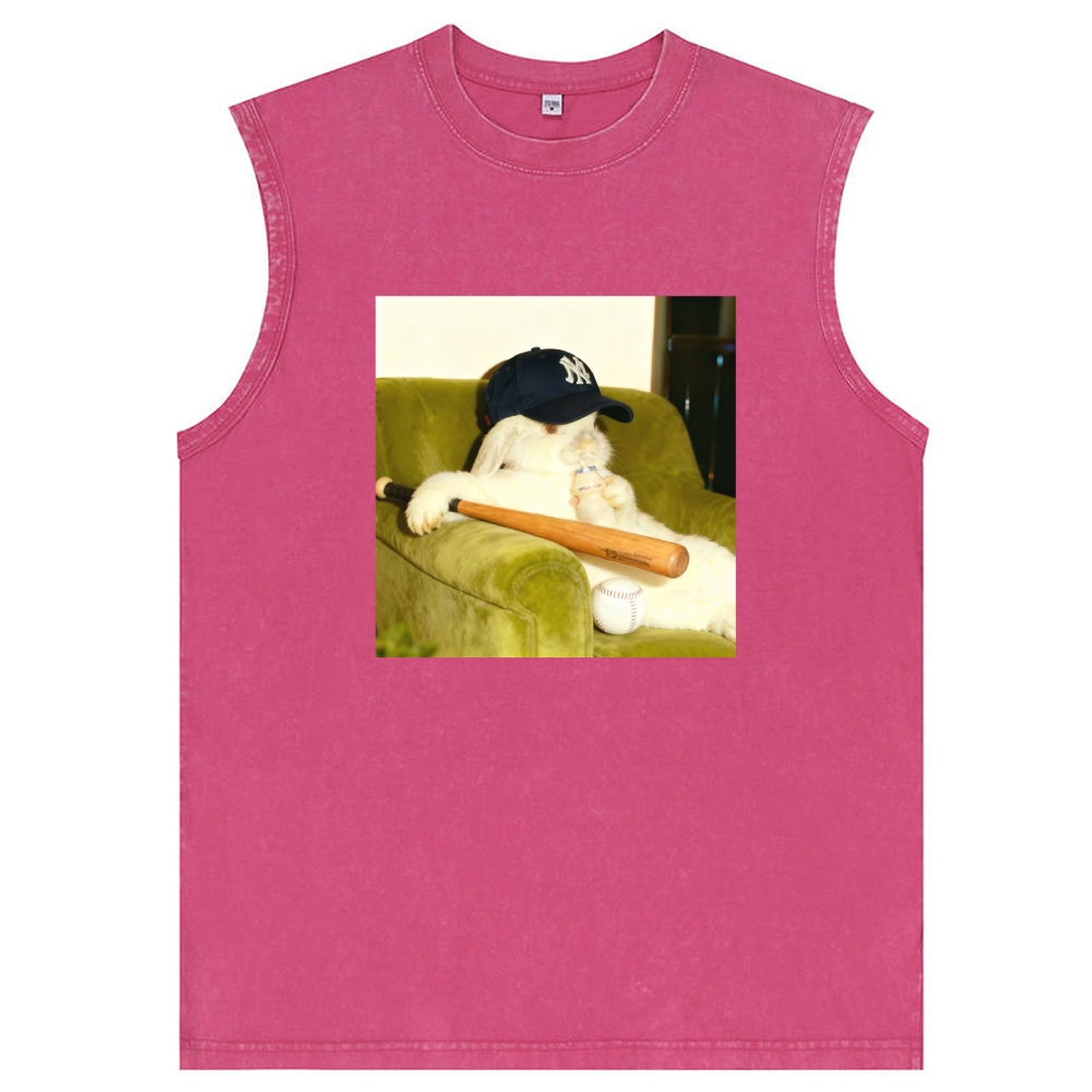 Baseball Rabbit With Bat NY Yankees Retro Washed Tank Top