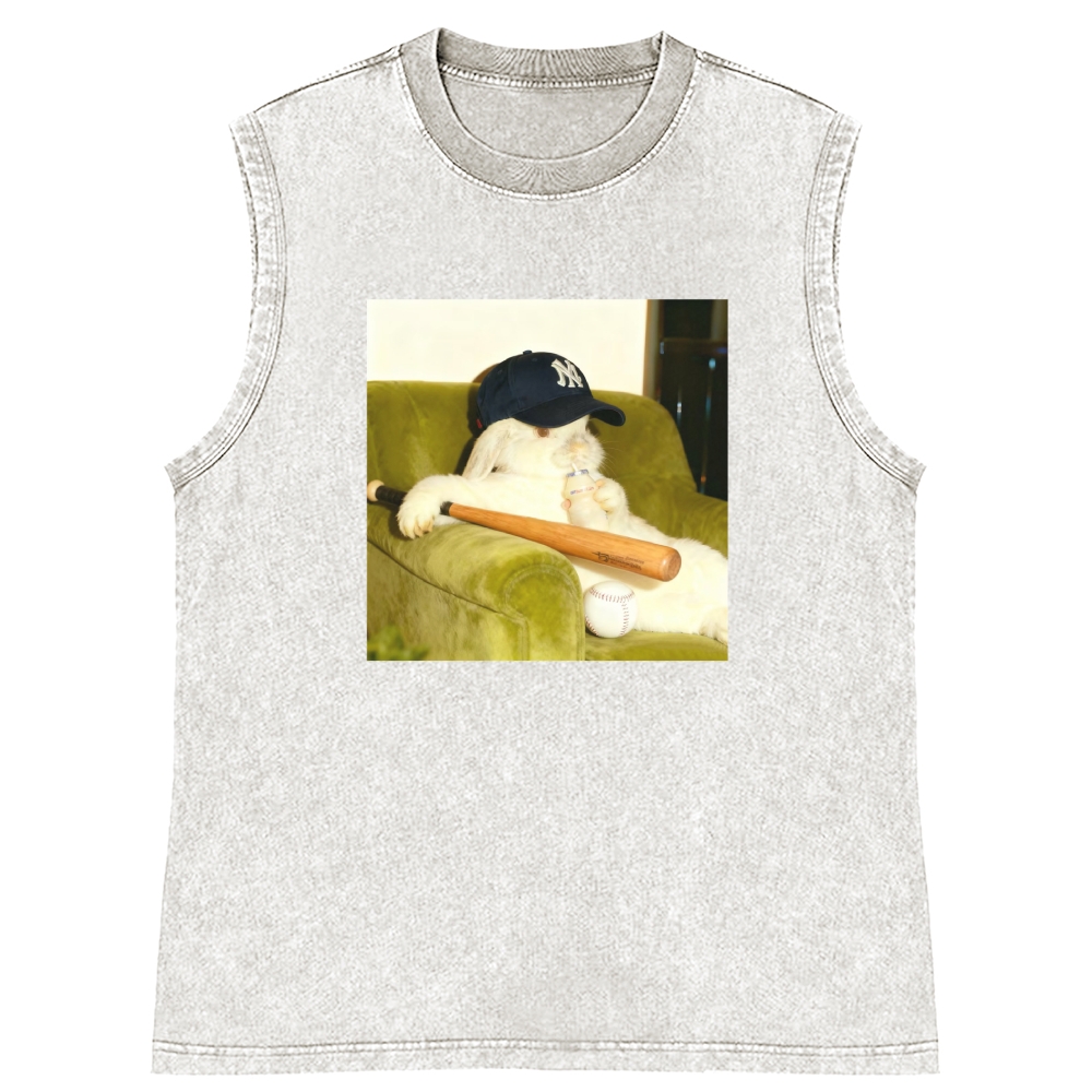 Baseball Rabbit With Bat NY Yankees Retro Washed Tank Top