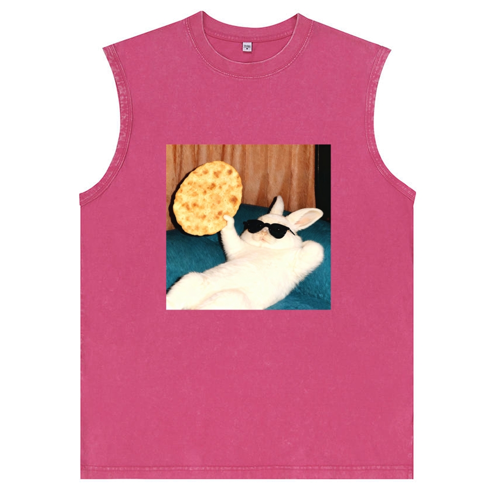Cool Rabbit With Flatbread Meme Retro Washed Tank Top