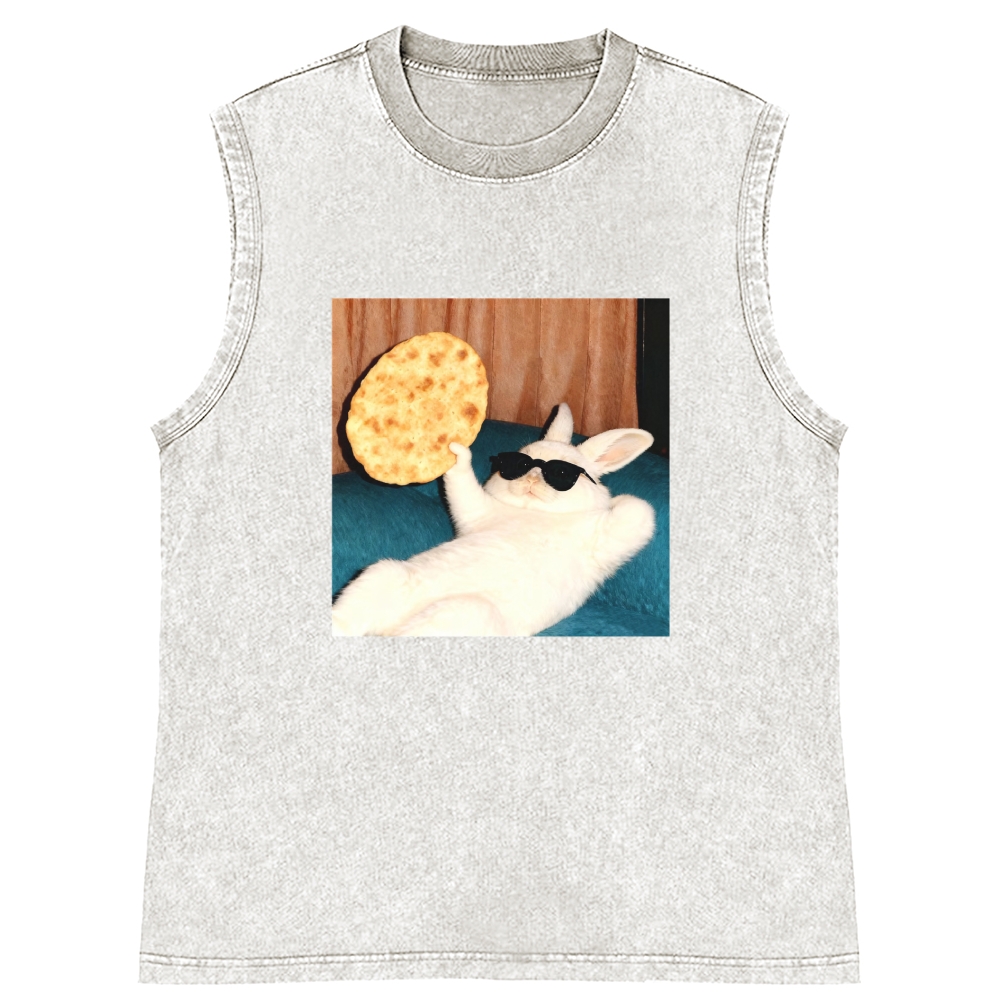 Cool Rabbit With Flatbread Meme Retro Washed Tank Top