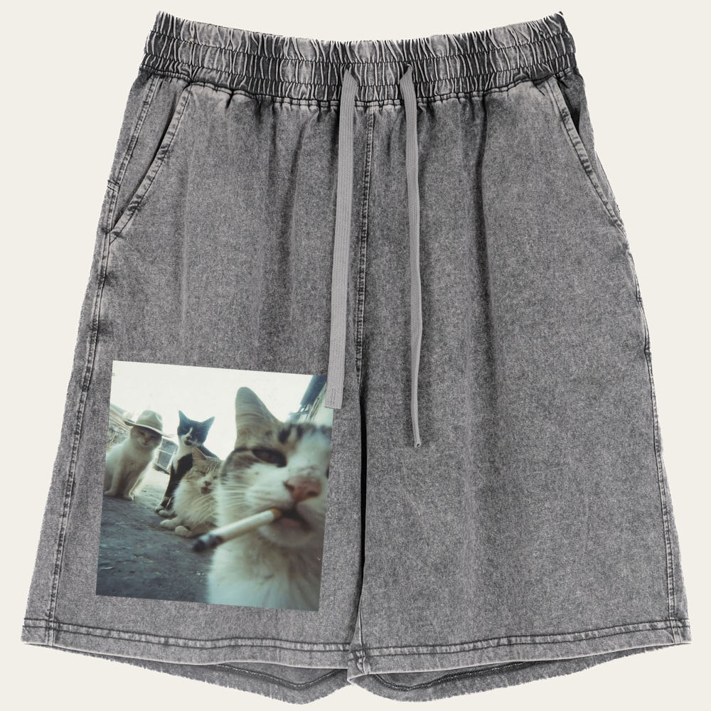 Cigarette Cat Crew Retro Washed Shorts